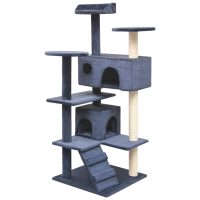 Ansamblu pisici, stâlpi cu funie sisal, 125 cm, albastru închis