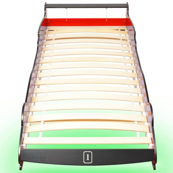 vidaXL Pat pentru copii mașină de curse, cu LED, 90 x 200 cm, roșu
