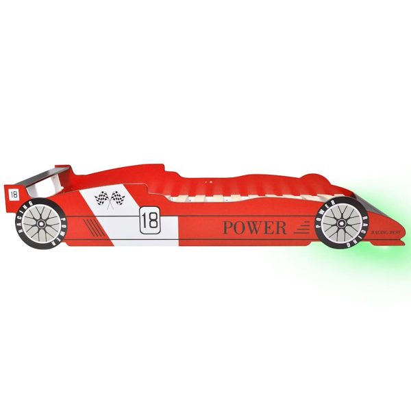 vidaXL Pat pentru copii mașină de curse, cu LED, 90 x 200 cm, roșu