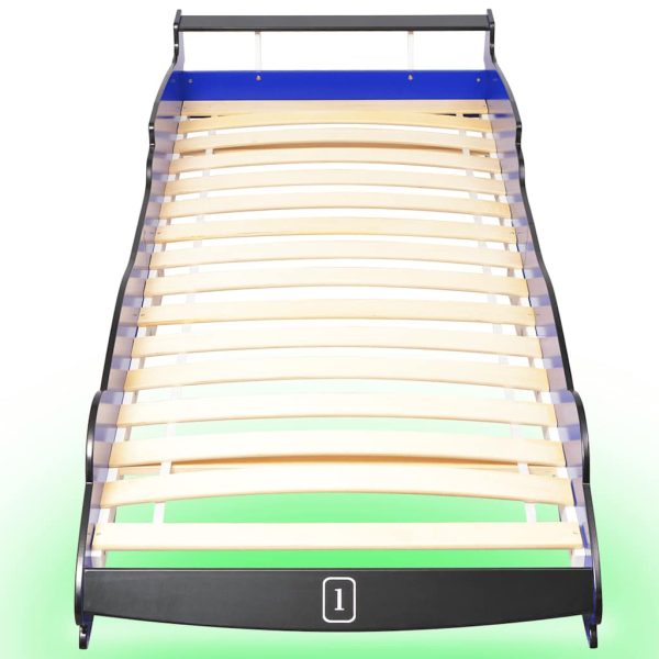 vidaXL Pat copii mașină de curse, cu LED, 90 x 200 cm, albastru