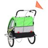 Remorcă de bicicletă & Cărucior copii 2-în-1, verde și gri