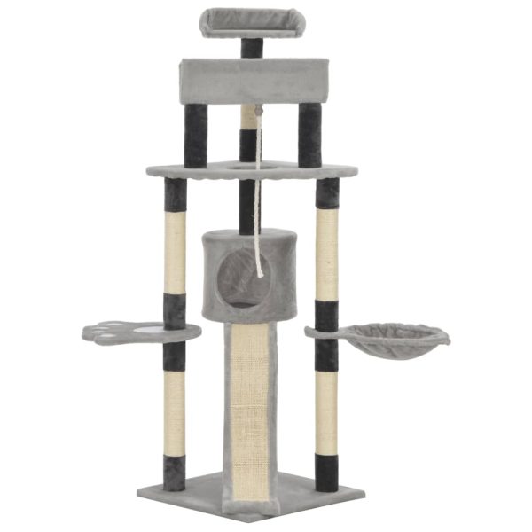 Ansamblu pentru pisici cu stâlpi din funie de sisal, gri, 145cm
