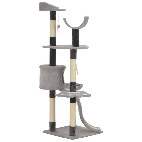 Ansamblu pentru pisici cu stâlpi din funie de sisal, gri, 145cm