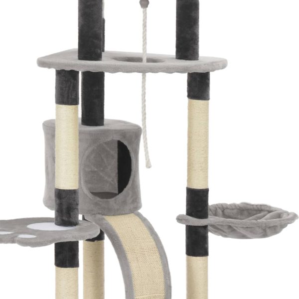 Ansamblu pentru pisici cu stâlpi din funie de sisal, gri, 145cm
