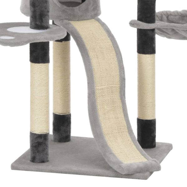 Ansamblu pentru pisici cu stâlpi din funie de sisal, gri, 145cm