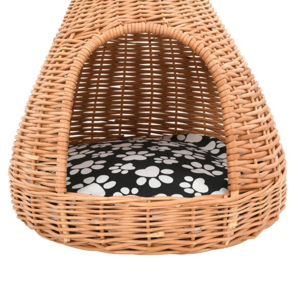 vidaXL Casă pentru pisici cu pernă, 40x60 cm, salcie naturală, teepee
