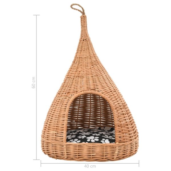 vidaXL Casă pentru pisici cu pernă, 40x60 cm, salcie naturală, teepee