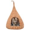 vidaXL Casă pentru pisici cu pernă, 40x60 cm, salcie naturală, teepee