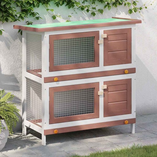 vidaXL Cușcă de iepuri pentru exterior, 4 uși, roșu, lemn