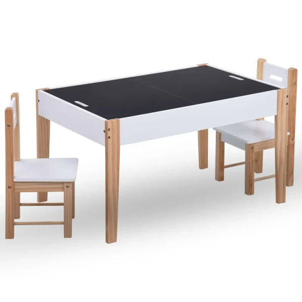 vidaXL Set masă cu scaune pentru copii cu tablă, 3 piese, negru și alb