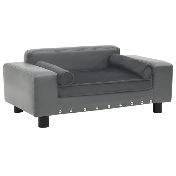 vidaXL Canapea pentru câini, gri, 81x43x31 cm, pluș & piele ecologică
