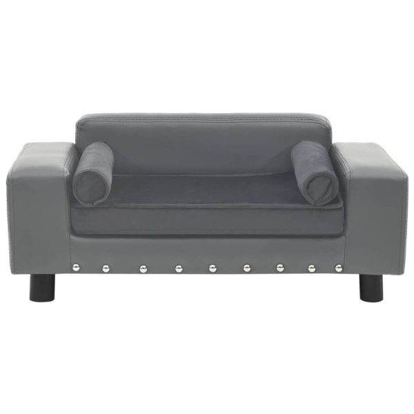 vidaXL Canapea pentru câini, gri, 81x43x31 cm, pluș & piele ecologică