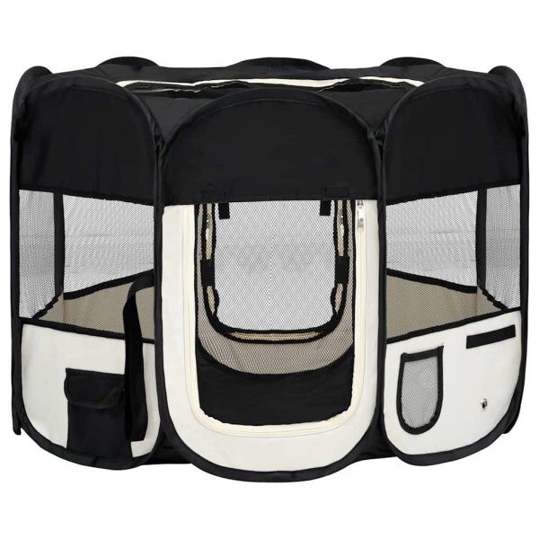 Țarc de câini pliabil cu sac de transport, negru, 90x90x58 cm