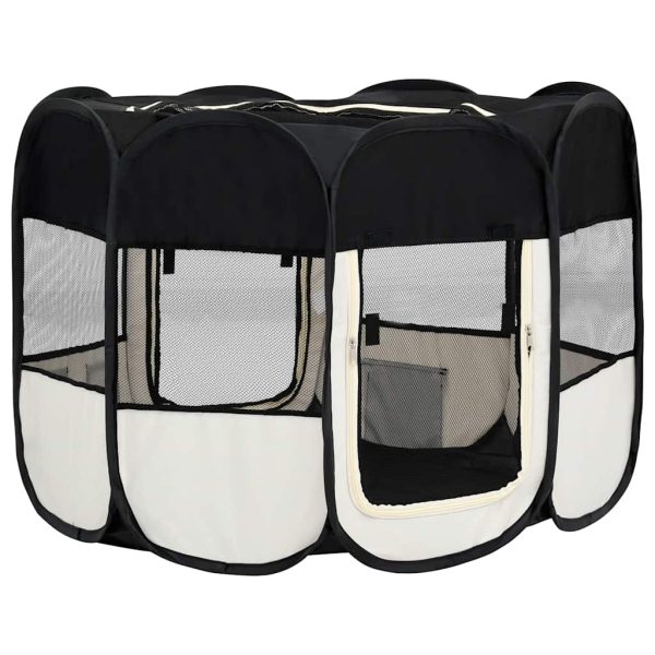 Țarc de câini pliabil cu sac de transport, negru, 90x90x58 cm