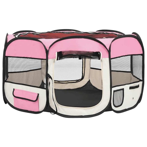 Țarc joacă pliabil câini cu sac de transport roz 125x125x61 cm