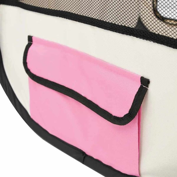 Țarc joacă pliabil câini cu sac de transport roz 125x125x61 cm