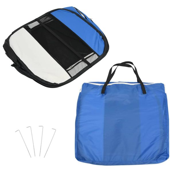 Țarc joacă pliabil câini cu sac de transport albastru 110x110x58 cm