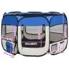 Țarc joacă pliabil câini cu sac de transport albastru 110x110x58 cm