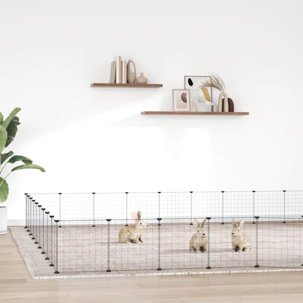 vidaXL Cușcă animale de companie cu ușă 36 panouri negru 35x35 cm oțel