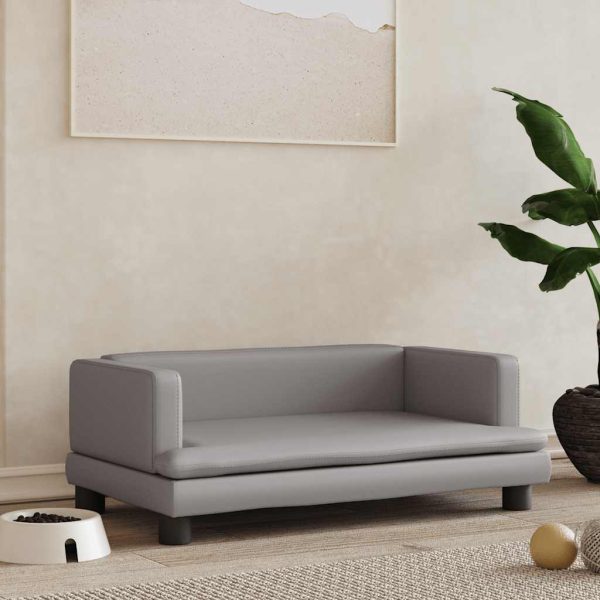 vidaXL Pat de câini, gri, 80x45x30 cm, piele ecologică