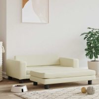 vidaXL Pat pentru câini cu extensie, crem, 100x50x30 cm, piele eco