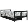 Cadru pat copii cu sertare, negru, 80x200 cm, lemn masiv de pin