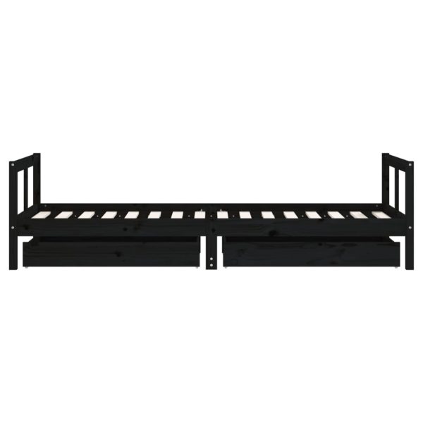 Cadru pat copii cu sertare, negru, 80x200 cm, lemn masiv de pin