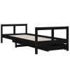 Cadru pat copii cu sertare, negru, 80x200 cm, lemn masiv de pin