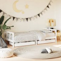 Cadru de pat cu sertare de copii, alb, 90x200 cm lemn masiv pin
