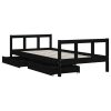 Cadru de pat copii cu sertare, negru, 90x190 cm, lemn masiv pin