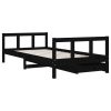 Cadru de pat copii cu sertare, negru, 90x190 cm, lemn masiv pin