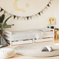 Cadru de pat cu sertare de copii, alb, 90x200 cm lemn masiv pin