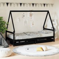 8720845444884_m_en_hd_1 Cadru pat copii cu sertare, negru, 80x200 cm, lemn masiv de pin