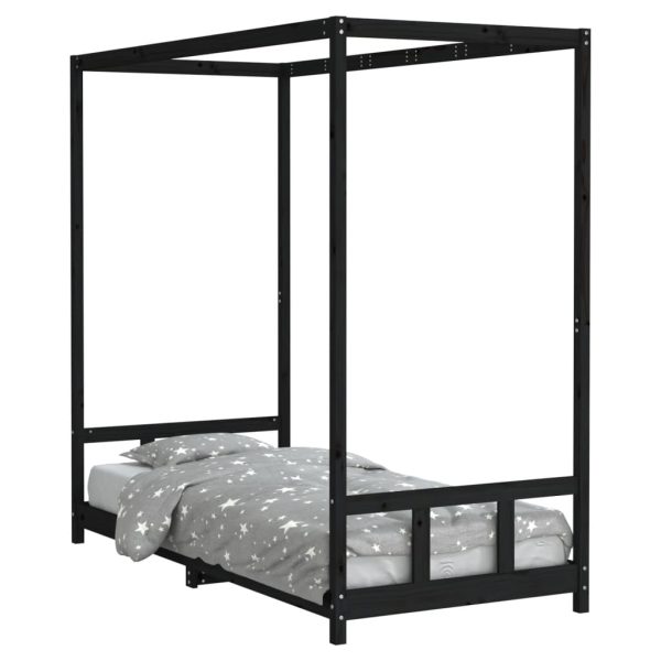 Cadru pat pentru copii, negru, 90x200 cm, lemn masiv de pin
