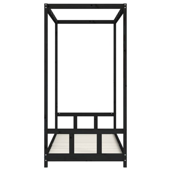 Cadru pat pentru copii, negru, 90x200 cm, lemn masiv de pin