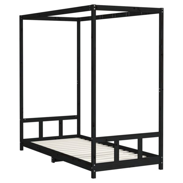 Cadru pat pentru copii, negru, 90x200 cm, lemn masiv de pin