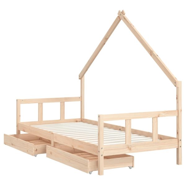 Cadru de pat pentru copii cu sertare, 90x190 cm, lemn masiv pin