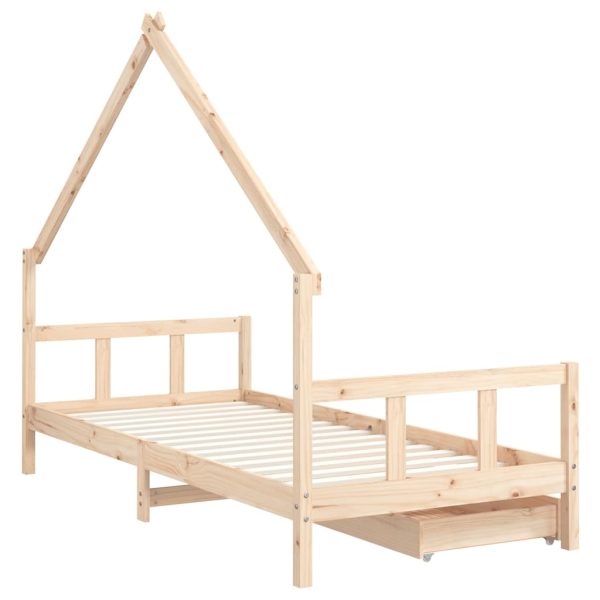 Cadru de pat pentru copii cu sertare, 90x190 cm, lemn masiv pin