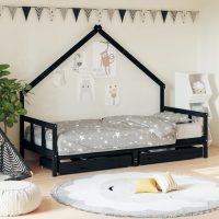 8720845445690_m_en_hd_1 Cadru de pat copii cu sertare, negru, 90x190 cm, lemn masiv pin