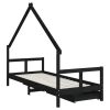 Cadru pat copii cu sertare, negru, 80x200 cm, lemn masiv de pin