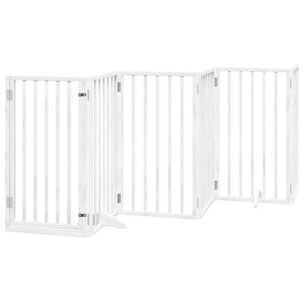 Poartă câini pliabilă cu ușă 15 panouri, alb, 750 cm, lemn plop