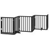Poartă câini pliabilă cu ușă 9 panouri negru, 450 cm, lemn plop