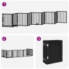 Poartă câini pliabilă cu ușă 9 panouri negru, 450 cm, lemn plop