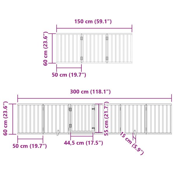 Poartă câini pliabilă cu ușă 12 panouri negru 600 cm, lemn plop