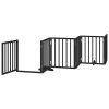 Poartă câini pliabilă cu ușă 12 panouri negru 600 cm, lemn plop