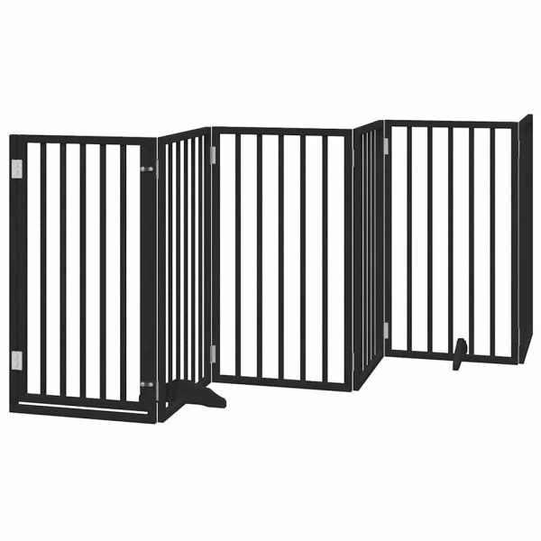 Poartă câini pliabilă cu ușă 12 panouri negru 600 cm, lemn plop