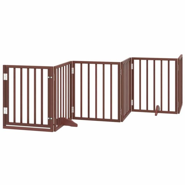 Poartă câini pliabilă cu ușă 15 panouri maro 750 cm, lemn plop