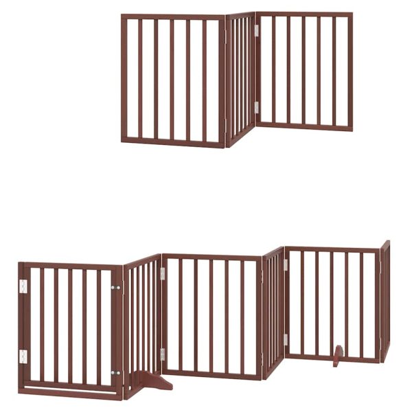 Poartă câini pliabilă cu ușă 15 panouri maro 750 cm, lemn plop