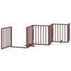 Poartă câini pliabilă cu ușă 15 panouri maro 750 cm, lemn plop