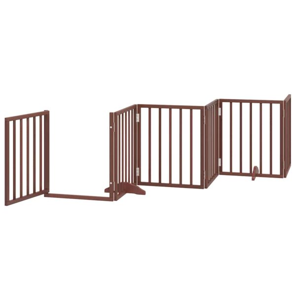Poartă câini pliabilă cu ușă 15 panouri maro 750 cm, lemn plop